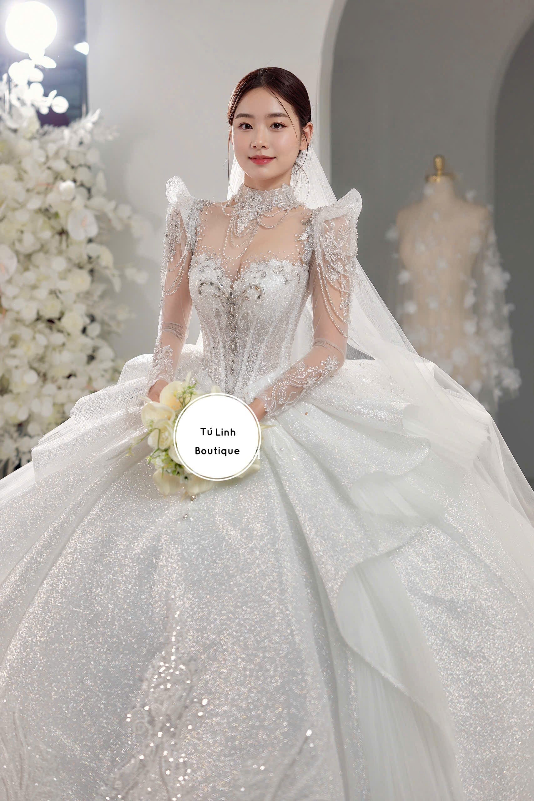 Tu Linh Boutique áo cưới Áo Cưới Cổ V tay Dài