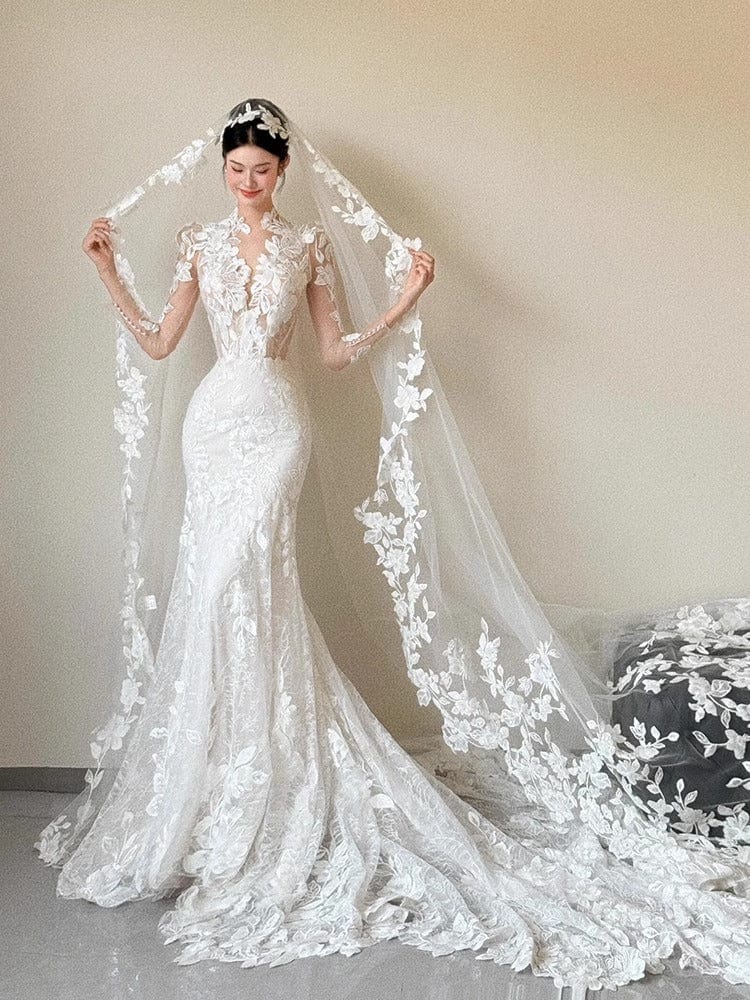 Tu Linh Boutique áo cưới Áo Cưới Đuôi Cá Tay Dài Cách Điệu